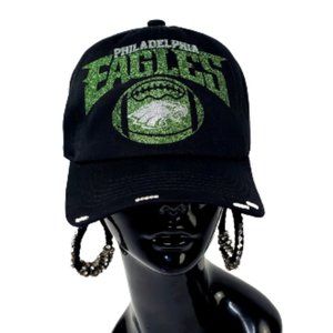 Philadelphia Eagles Football Black Fitted Adj.Baseball Cap,Shiny Glitter…